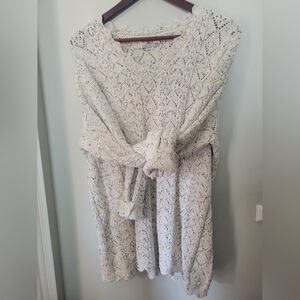 Vintage Cotton Crochet Eyelet V-Neck Oversized Sweater by Pariscope